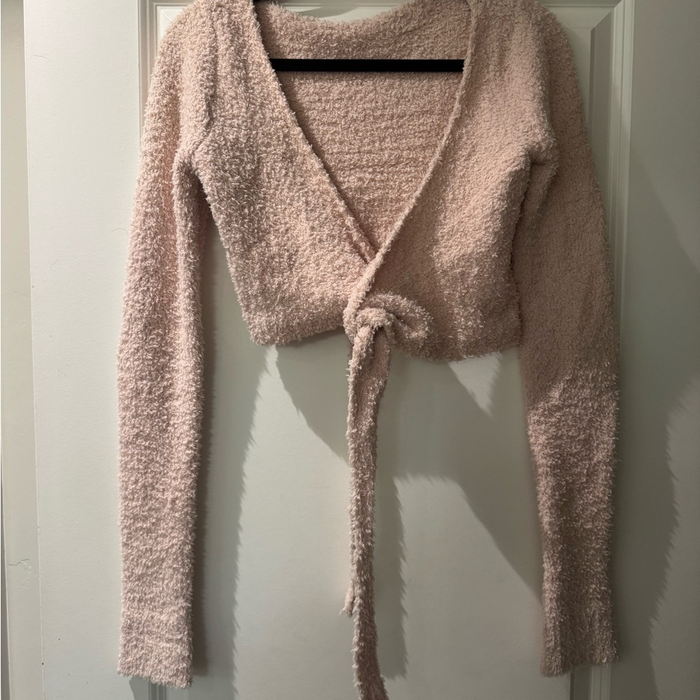 Skims Pink Tie-Front Sweater cropped